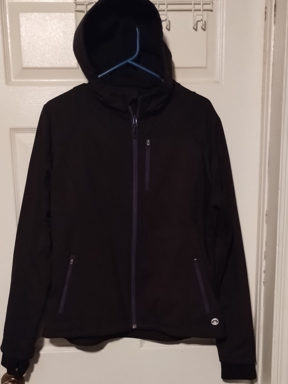 Women Mondetta Black Hooded Softshell Jacket-Water Resistant Tech Fleece Coat.XL